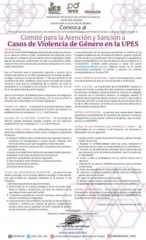 Comit&eacute; para la atenci&oacute;n y sanci&oacute;n a casos de violencia de genero en la upes