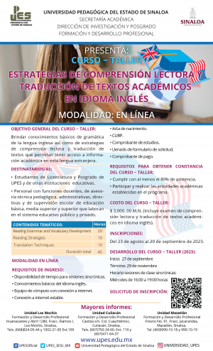 Curso - Taller Estrategias de comprensi&oacute;n lectora y traducci&oacute;n de textos acad&eacute;micos en ingles