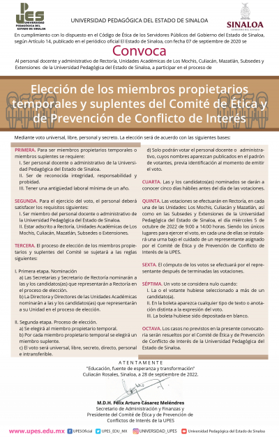 Elecci&oacute;n de los miembros propietarios temporales y suplentes del Comit&eacute; de &Eacute;tica y Prevenci&oacute;n de Conflictos de Inter&eacute;s