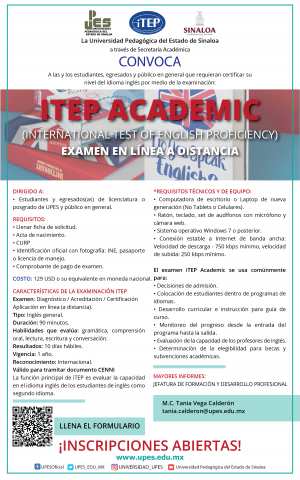 ITEP ACADEMIC EXAMEN EN L&Iacute;NEA A DISTANCIA