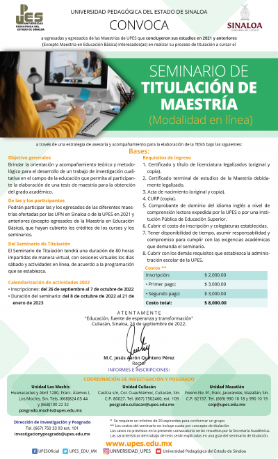 SEMINARIO DE TITULACI&Oacute;N DE MAESTR&Iacute;A