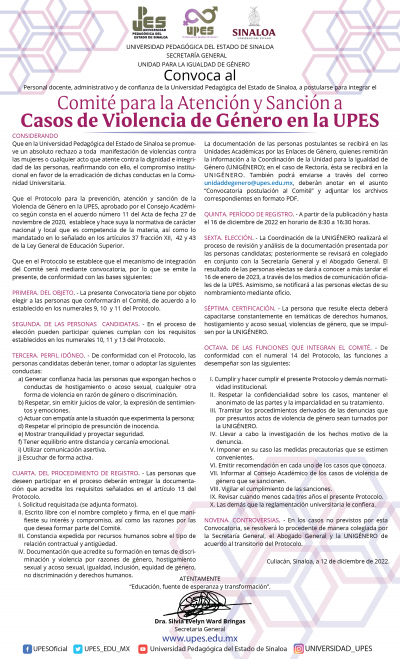Comit&eacute; para la Atenci&oacute;n y Sanciones Casos de Violencia de G&eacute;nero en la UPES