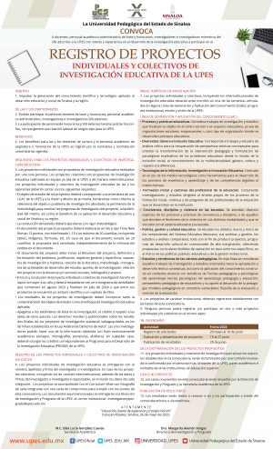 Convocatoria Registro de Proyecto Individuales y Colectivos de Investigaci&oacute;n Educativa de la UPES