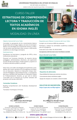 Convocatoria Curso Taller Comprensi&oacute;n lectora de ingl&eacute;s