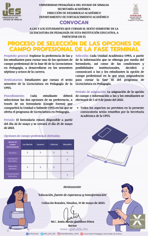 Convocatoria de Selecci&oacute;n de las Opciones de Campo Profesional de la Fase Terminal