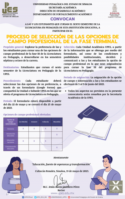 Convocatoria de Selecci&oacute;n de las Opciones de Campo Profesional de la Fase Terminal