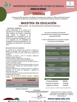 Convocatoria Maestr&iacute;a en Educaci&oacute;n