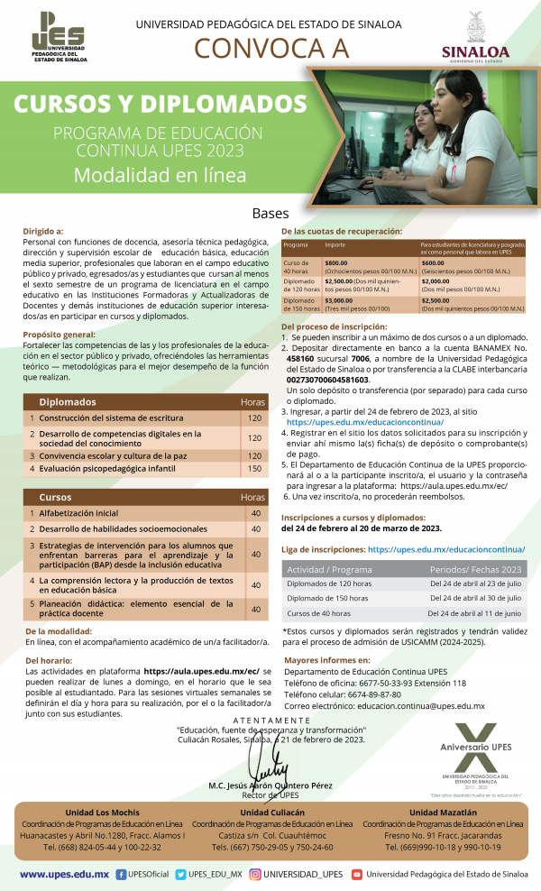 Convocatoria Cursos y Diplomados Programa de Educaci&oacute;n Continua 2023