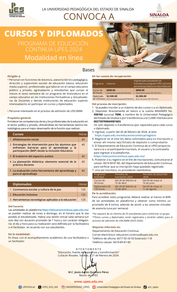 Convocatoria Cursos y Diplomados de Educaci&oacute;n Continua 2024